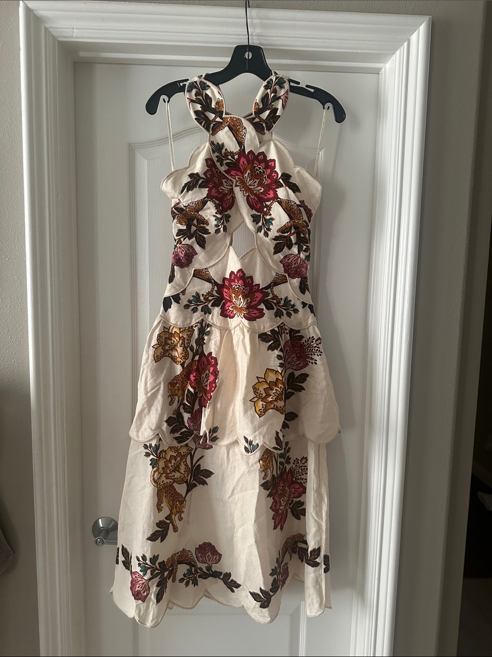NWT, Floral Embroidered Cream Halter Dress